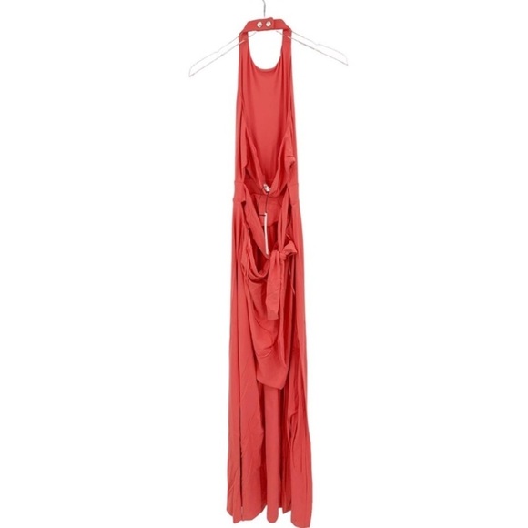 Susana Monaco High Neck Low Back Dress Size L NWOT $198 Fire Coral Red Midi Maxi - Picture 2 of 4